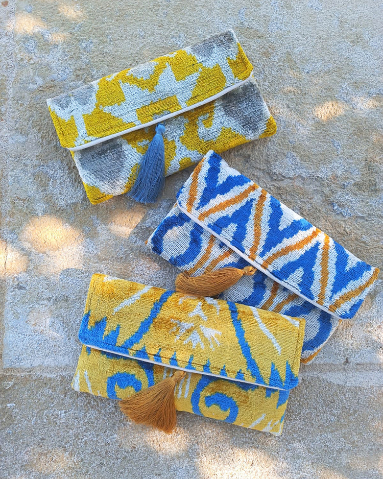 Silk Velvet Ikat Clutches - Pink Eye