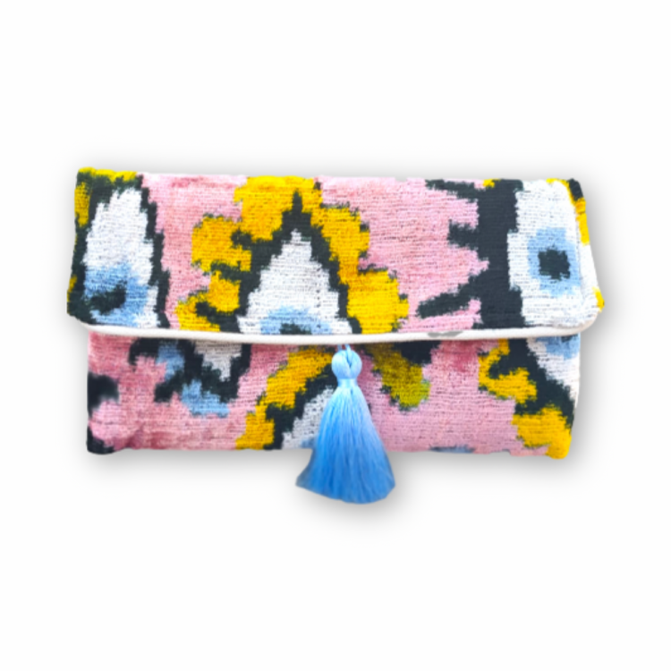 Silk Velvet Ikat Clutches - Pink Eye