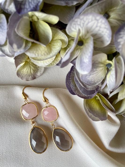 Rose Quartz & Grey Chalcedony Earrings