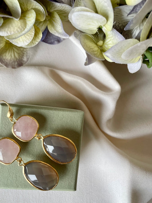 Rose Quartz & Grey Chalcedony Earrings