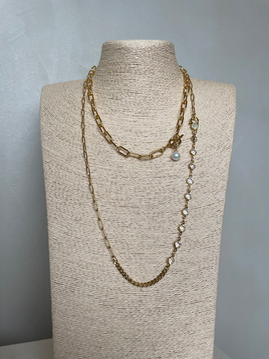 Paper Clip Toggle Necklace With Pearl