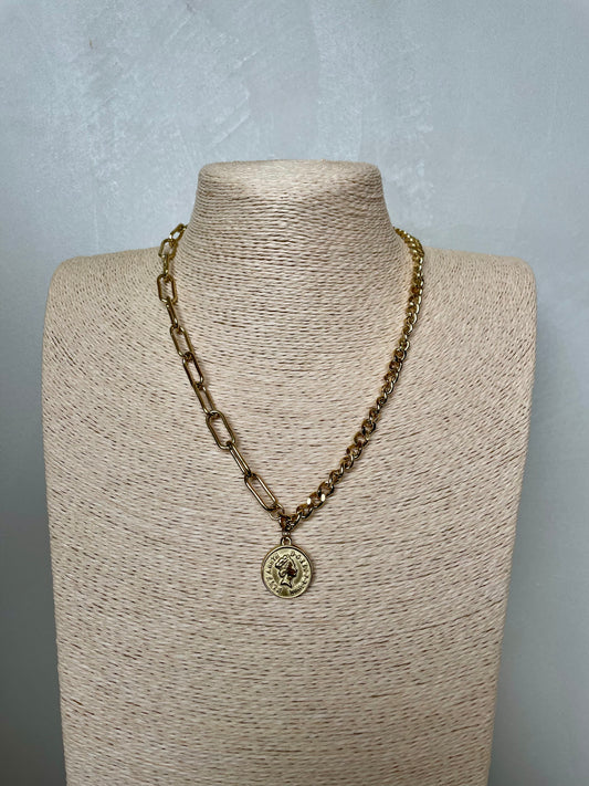 Silver Gold Coin Mixed Chain Necklace