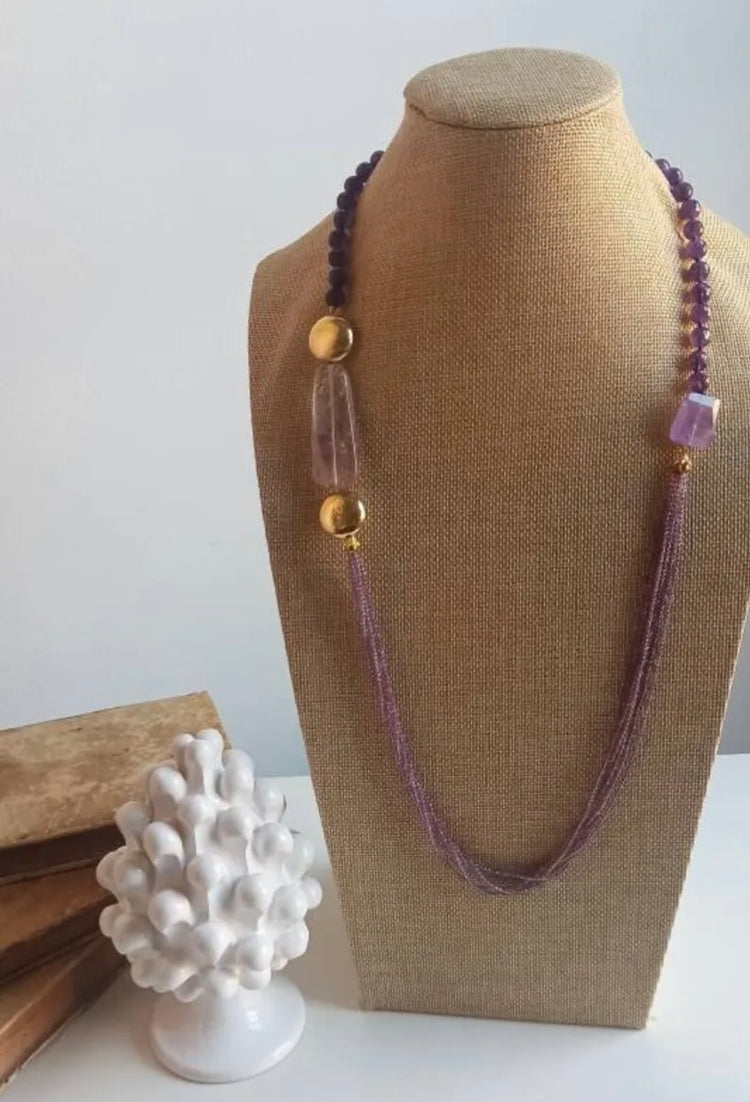 Statement Necklace With Amethyst & Zircons