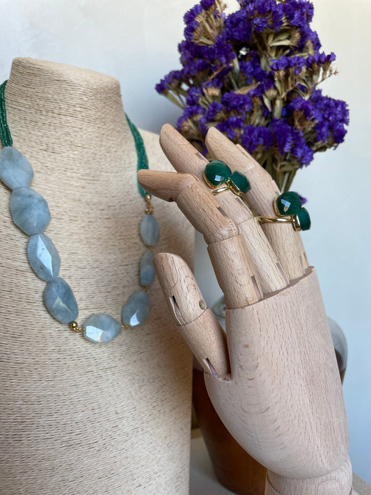 Multi Strand Necklace With Blue Zircons & Aquamarine Stones
