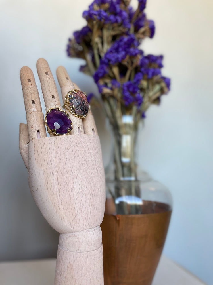 Statement Ring With Rhodonite Stone